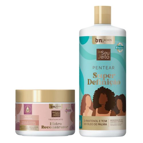 Kit Creme de Pentear Super Definição + Tratamento Hidro Reconstrutor Do Seu Jeito | bn.Cachos